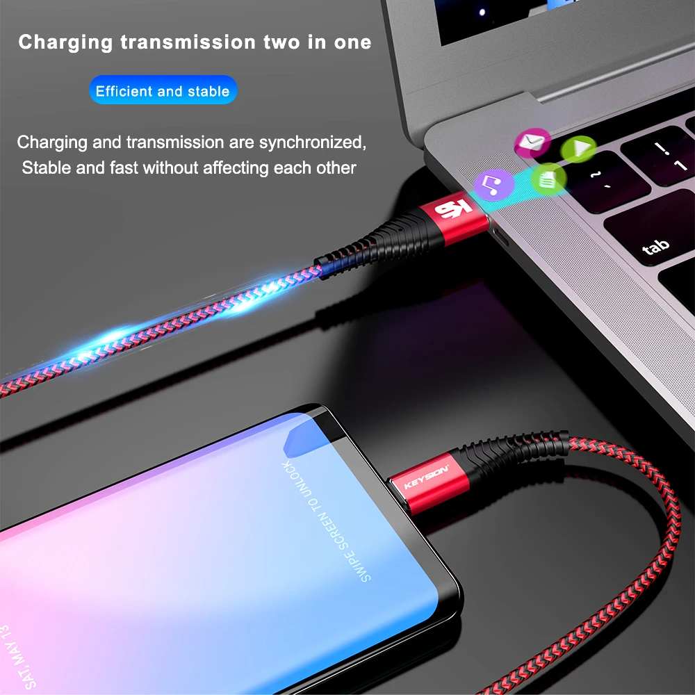 Кабель KEYSION 3.1A для быстрой зарядки USB Type C кабель зарядного устройства