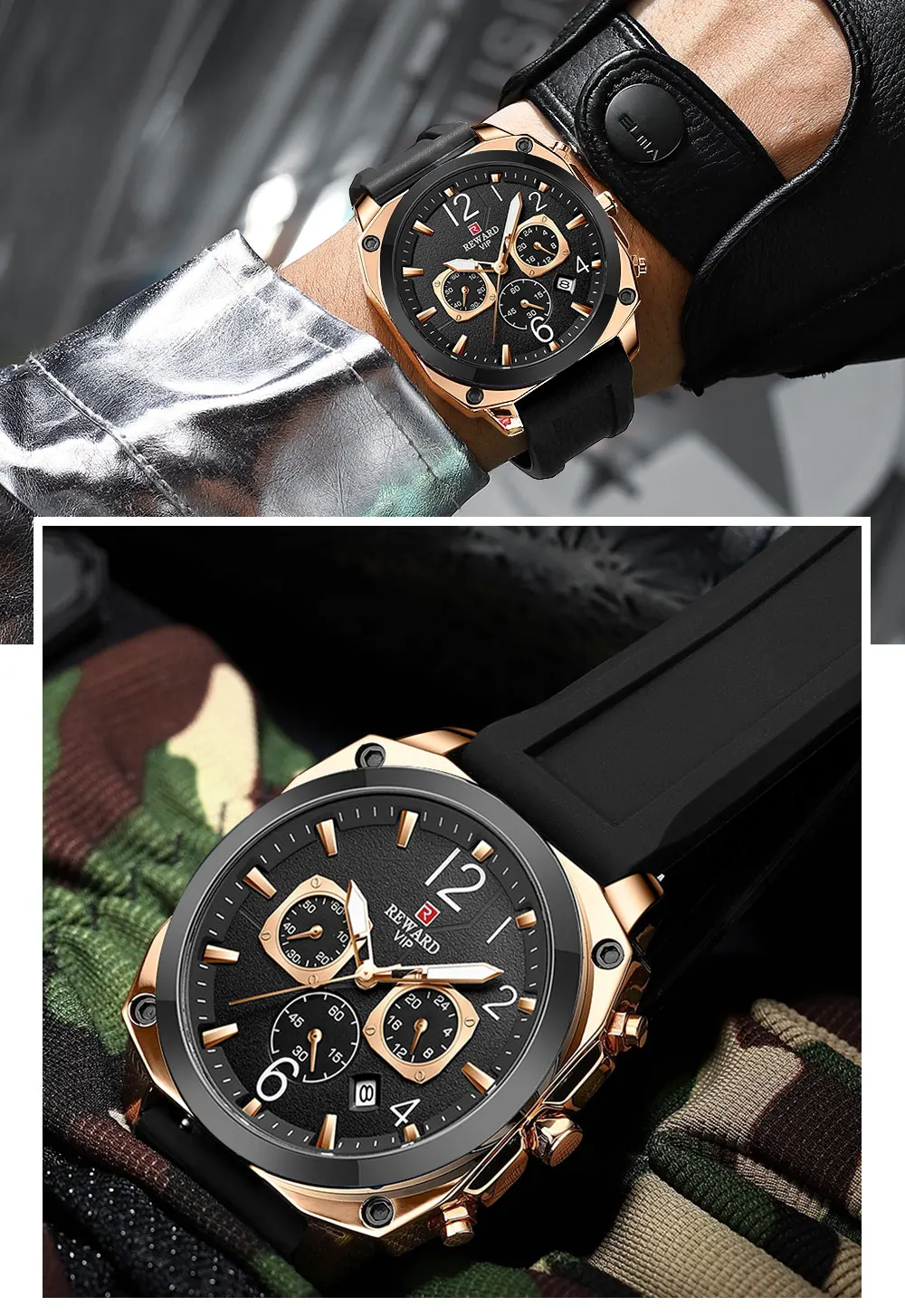 2022 New REWARD Mens Watches Top Luxury Brand Chronograph Waterproof Military Men Quartz Sport Wristwatch+Box Relogio Masculino