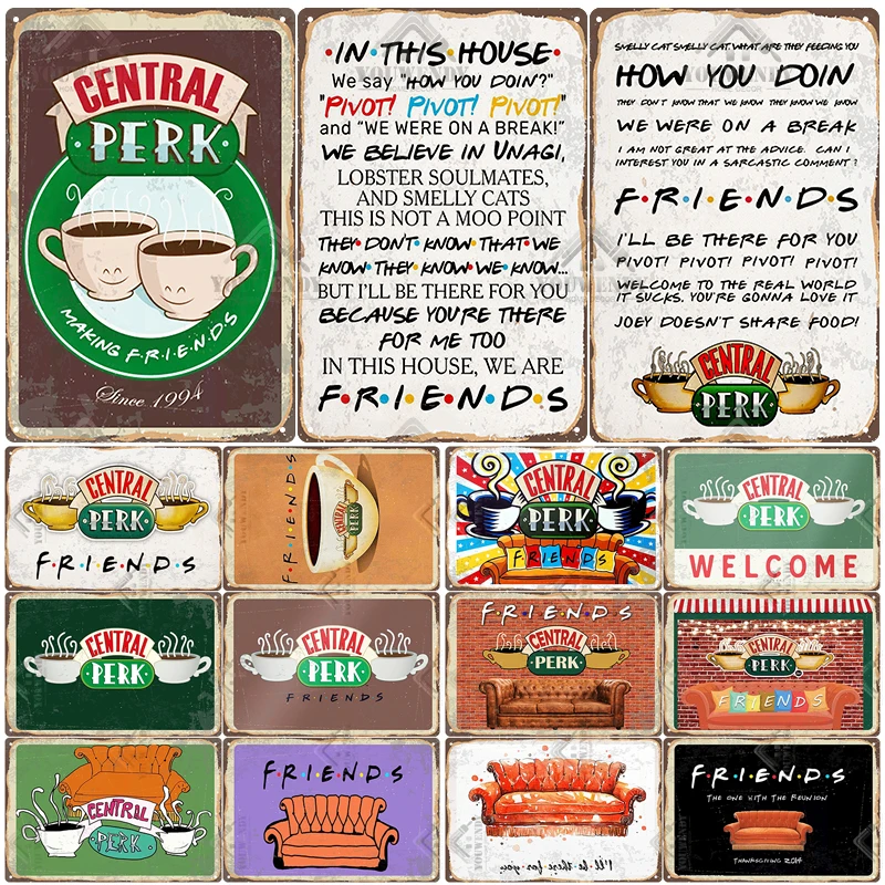 

Central Perk Friends Coffee Vintage Tin Sign Metal Sign Decorative Plaque Retro Plate Cafe Kitchen Living Room Bar Decoration