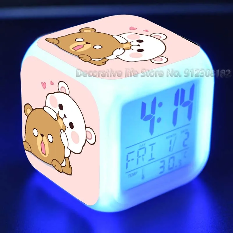 Panda Bear Couples Alarm Clocks Cartoon Print Led Desk Clock Lovers Digital Clock with Date Thermometer Cute Birthday Gifts 5