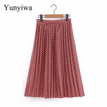Новинка, Женская плиссированная юбка с эластичной талией и геометрическим принтом, Faldas Mujer, Женская Повседневная приталенная юбка, шикарная брендовая юбка миди