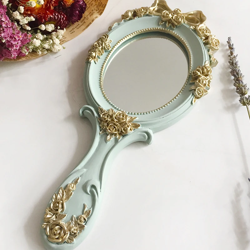 

1pcs Cute European Creative Wooden Vintage Hand Mirrors Makeup Vanity Mirror Rectangle Hand Hold Cosmetic Mirror with Handle