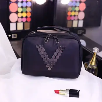 

Black letter V personality hand makeup bag cosmetic travel organizer Nylon waterproof Large capacity travel multi-functional bag