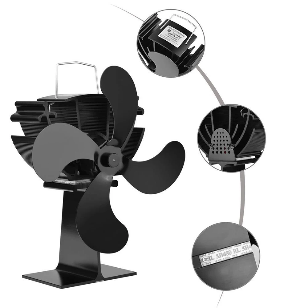 

New 4 Blade Quiet Fireplace Fan Heating Furnace Fan Heat Powered Wood Burner Eco Fan Home Efficient Heat Distribution Stove Fan