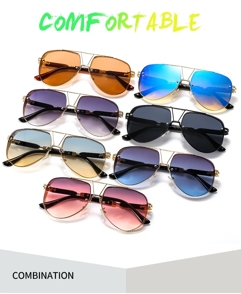 2021 New Hollow Pattern Oval Sunglasses Men Women Luxury Trend Brand Designer Metal Alloy Frame Gradients Lens conspicuous Pilot big square sunglasses