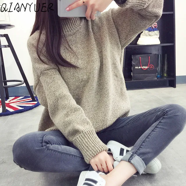 New High Collar Thick Sweater Women's Head Warm Sweater Knit Autumn And Winter Loose Bottom / Single Sweater