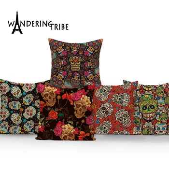 

New Variety Toss Pillow Pop Art Skull Head Pillows Girls Car Beds Cotton Linen Children'S Decor Printing Throw Pillow Covers