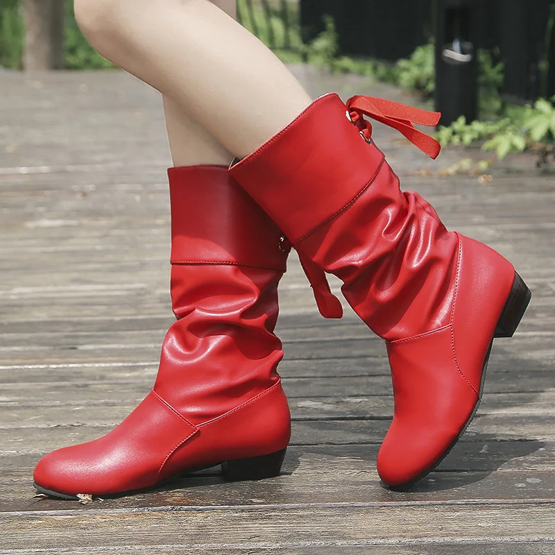 

Botas Mujer Invierno 2019 New Autumn Winter Mid-calf Women Boots Flats Heels Warm PU Leather Boots High Quality Knee High Boots