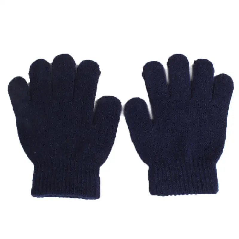 navy Balleenshiny/зимние теплые детские перчатки; детские вязаные эластичные варежки; Детские однотонные перчатки для мальчиков и девочек; вязаные перчатки - Цвет: navy