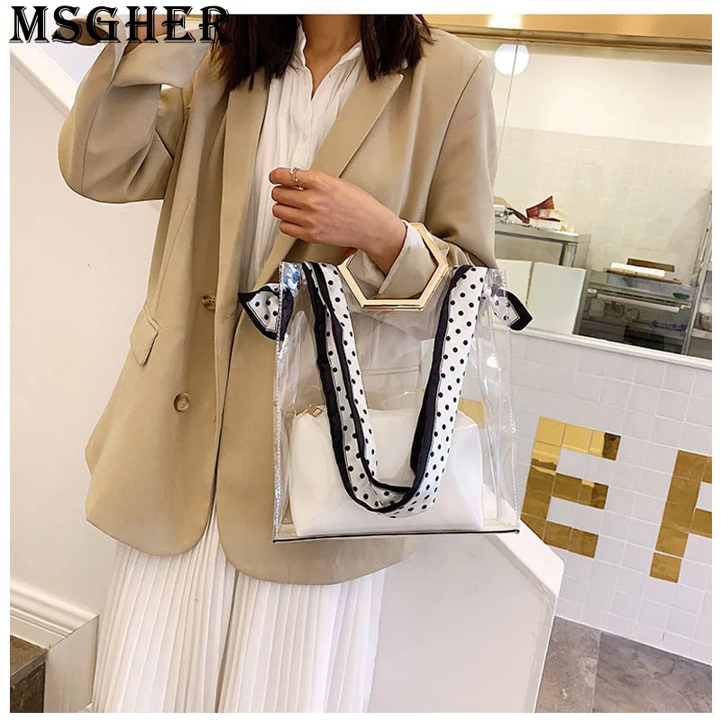 

MSGHER Jelly Clear Womem Shoulder Handbag Summer Fresh 2019 Gentle Color Fashion Joker Large Capacity Girl Bag WB3008