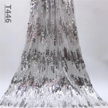 

Nigerian Lace Fabrics 5yard 3D Sequins lace fabric net lace fabric 2019 Sequins, green lace fabric for haute couture dress