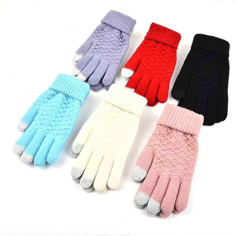 Korean Version Of Autumn And Winter Velvet Imitation Cashmere Ladies Warm Touch Screen Gloves Knitted Wool Thickening Gloves