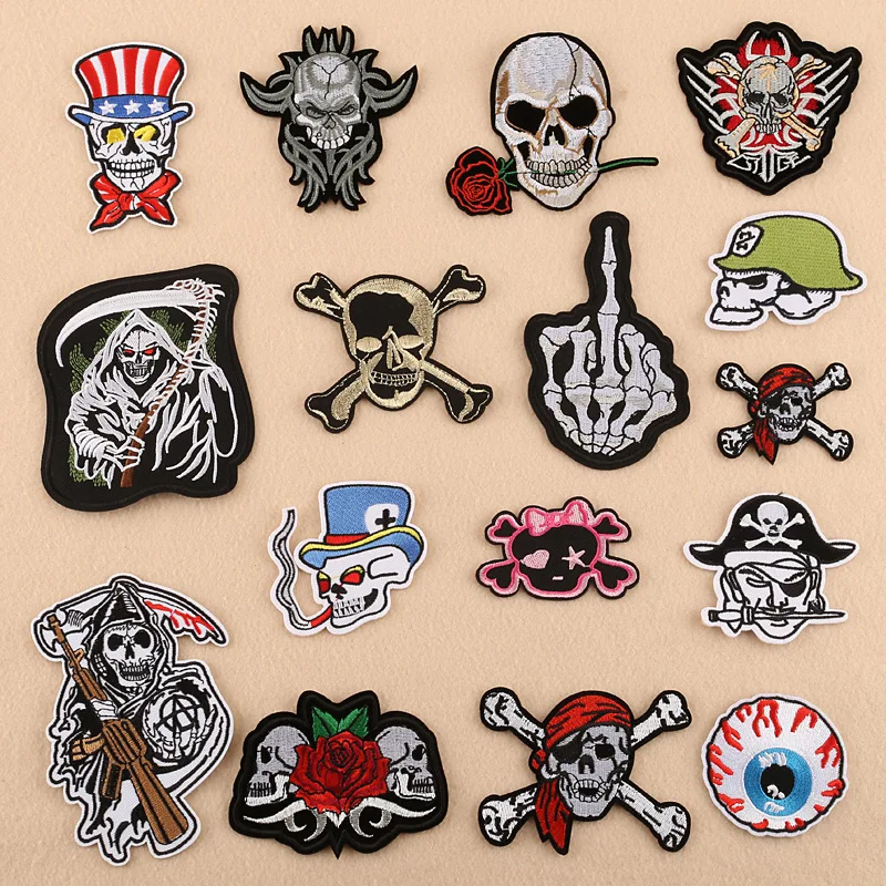 

20pcs/lot Embroidery Patches Letters Clothing Decoration Accessories Rose Skull Halloween Diy Iron Heat Transfer Applique