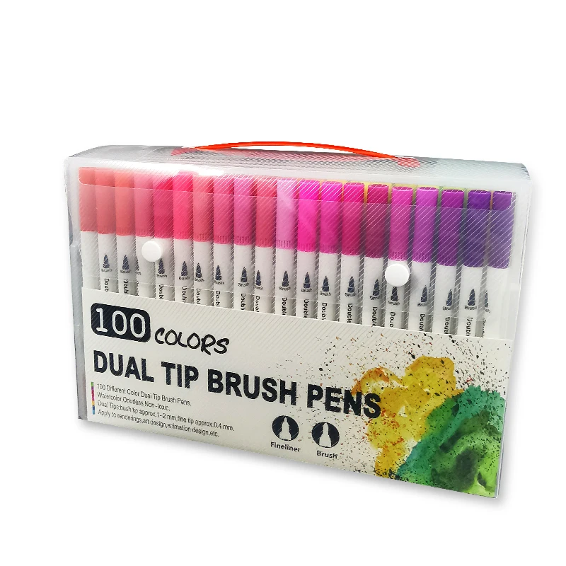 

100 Professional Color Lettering Brush Pen Set Art Dual Tip Water Color Art Marker Hand Lettering Sketching Note Brush Pens