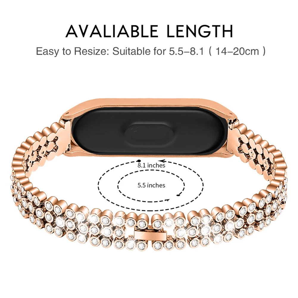 Watch Mi Band 3/4  Metal Straps Bracelet watch strap Diamond Accessories Diamond Steel Strap Zinc Alloy Table Frame