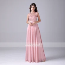 A-Line совок шеи Длина пола шифоновое платье выпускного вечера с блестками бисером