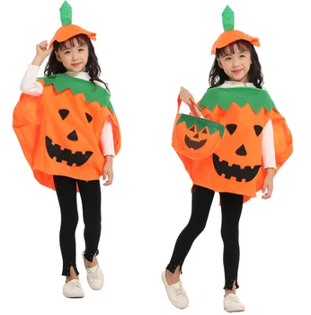

Boys Girls Pumpkin Costume Cloak Halloween Costume For Kids 2-Pieces Sets Pumpkin Party Robe With Hat