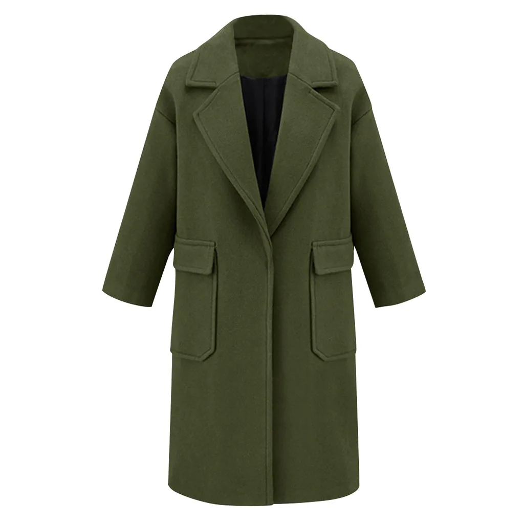 Зимнее пальто женское зимнее шерстяное пальто с отворотом удлиненный верхний жакет верхняя одежда из шерсти Женское Пальто Moda Feminina длинное пальто - Цвет: Армейский зеленый