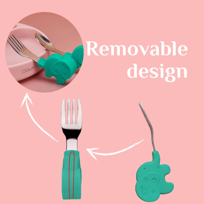 Baby Spoon Fork Gadgets Tableware Set Stainless Steel Toddler Children Utensil Dinnerware Cutlery Cartoon Infant Food Feeding