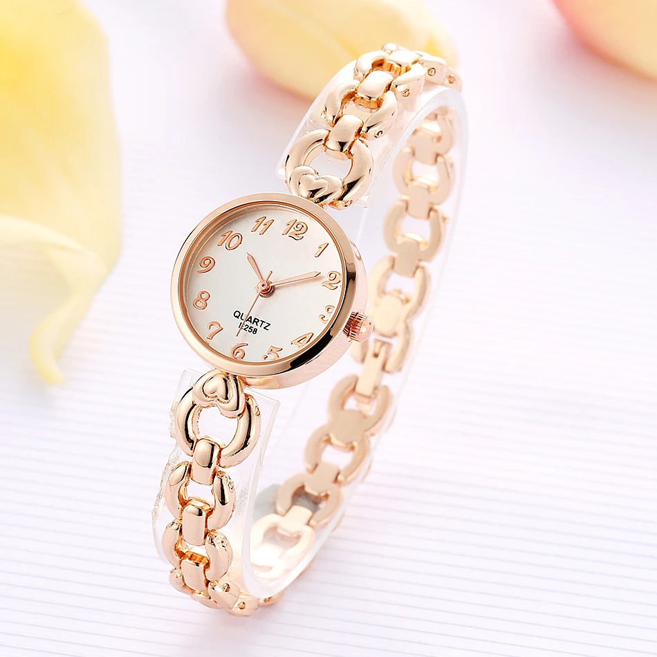 

Elegant Women Wristwatch Gold Vintage Clock Small Dial Bracelet Watch Heart Ladies Analog Quartz Luxury Stainless Steel