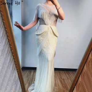 Image 2 - Женское вечернее платье русалка, бежевое платье с кисточками и бусинами, с рукавом до локтя, LA70342, 2020