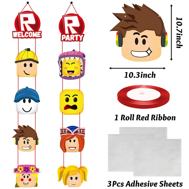 Robot Blocks Door Hanging Banner Welcome Adornment Birthday Decoration Colorful Video Game Theme Party Favor Supplies for Kids 2