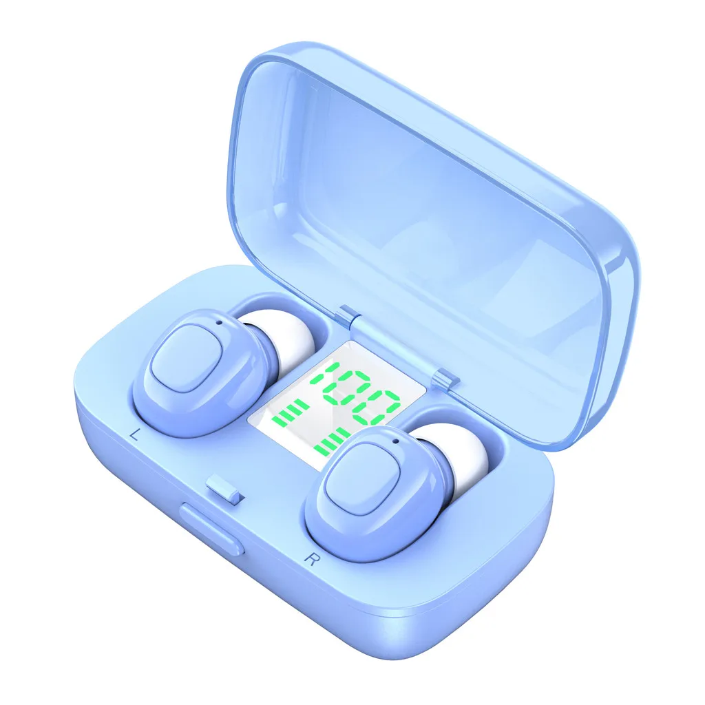 Mosunx XG-21, портативный Bluetooth 5,0, наушники, светодиодный, цифровой, TWS, трогательный, стерео, водонепроницаемый, IPX5 6D, объемный звук - Цвет: Синий