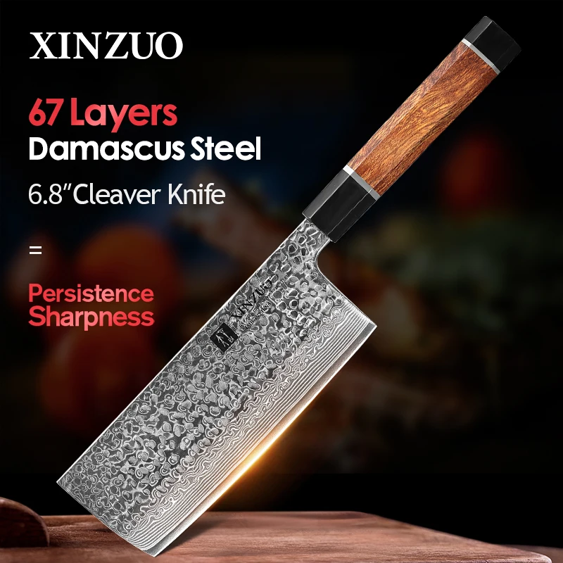 XINZUO VG10 Дамасская сталь 6 8 &quotКливер нож с пустынной железной ручкой лучшие режущие кухонные ножи для мяса
