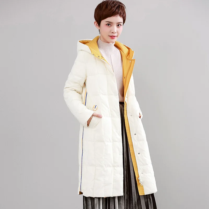 Down Jacket Women's Hooded Coat Fall And Winter Clothes New Style South Korea-Style Mid-length over-the-Knee Thick Warm Coa