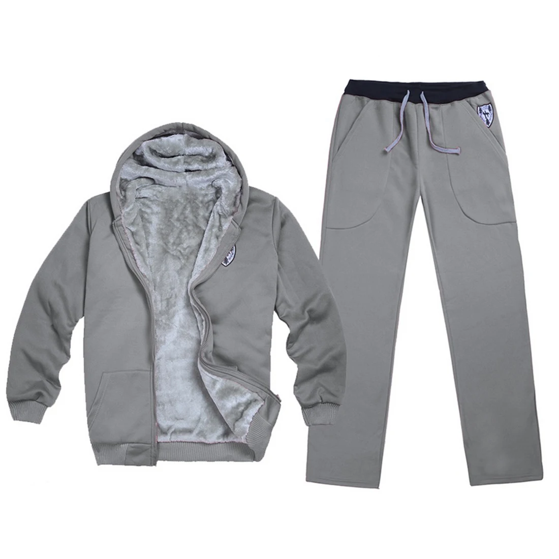 Mens Sportswear Casual Winter Warm Hooded Tracksuit Men Piece Sets Suit With Hood Fleece Thick Jacket 3