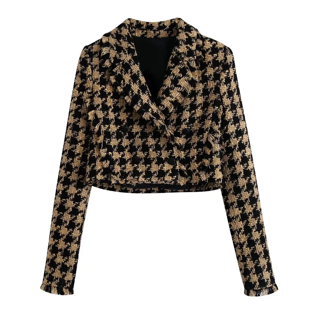XEASY 2021 Tweed Two pieces set Women Yellow Vintage V Neck Long Sleeve Office Lady slim Blazer Coat Female Hight Waist ​skirt s
