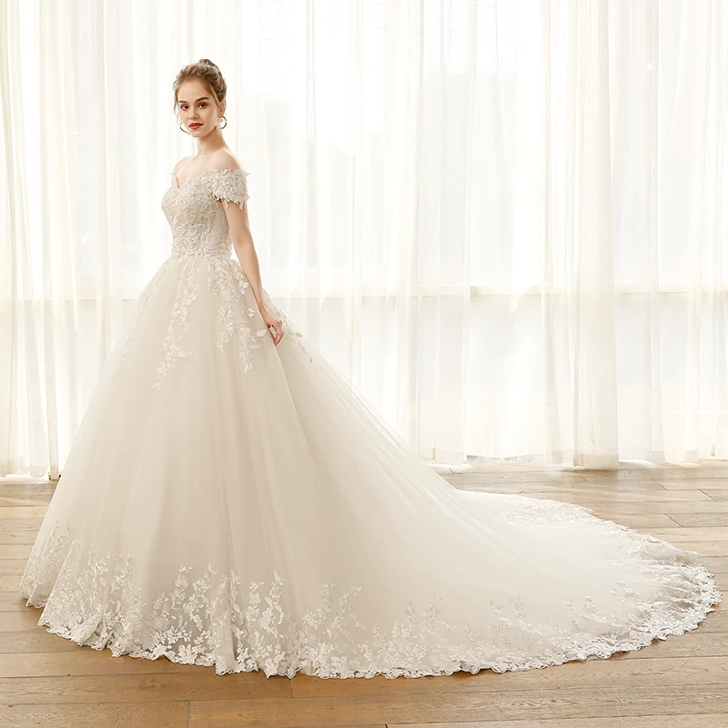 SL-6804 Customized ball gown wedding dress off shoulder elegant
