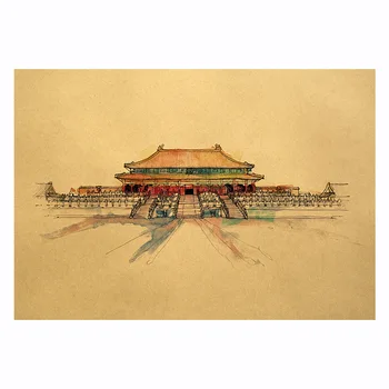 

Beijing Royal Palace Sketch Edition Kraft Poster Room Decoration Bar Restaurant Decoration Art Wall Stickers