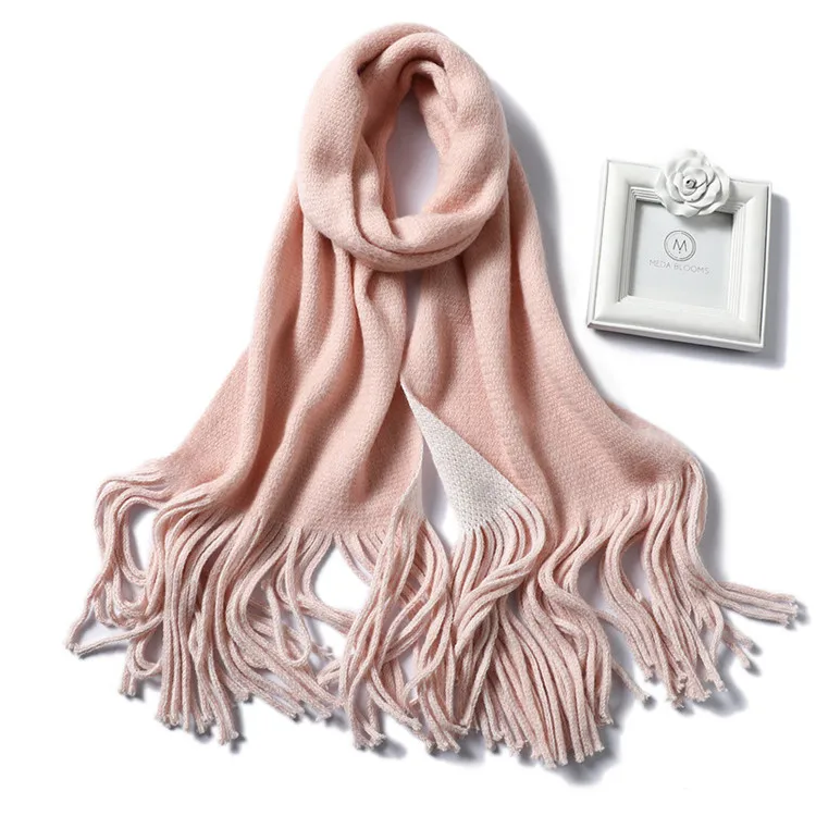 Роскошный брендовый однотонный кашемировый женский шарф зимние теплые шали и обертывания двухсторонние пашмины Дамские длинные кисточки теплый плед - Цвет: 10