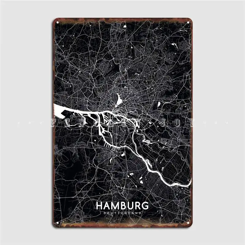 Hamburg Map Black Metal Sign Pub Garage Murale Painting Club Home Classic Tin Sign Poster