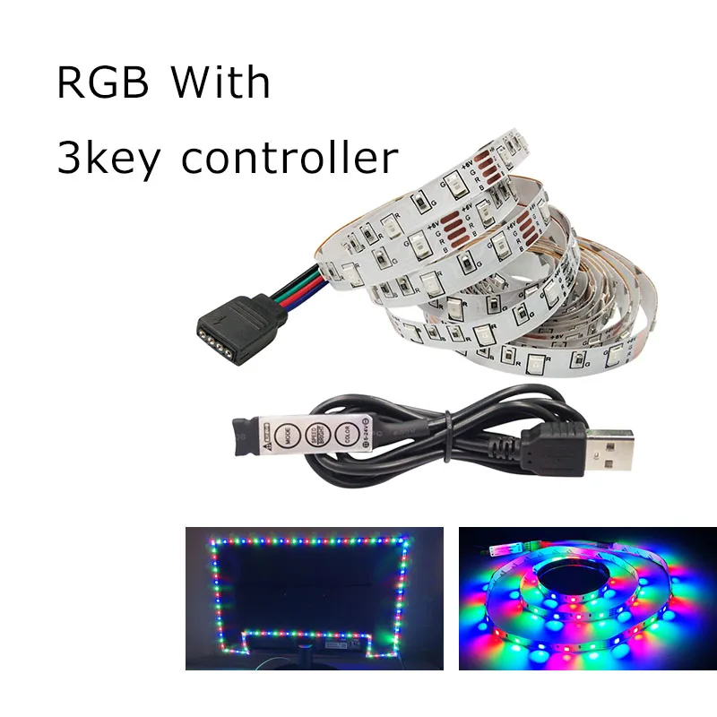 5 В USB Светодиодная лента светильник 3528 RGB с дистанционным управлением гибкий светодиодный светильник лента 0,5 м 1 м 2 м 3 м 4 м 5 м ТВ подсветка теплый белый - Испускаемый цвет: RGB 3KEY
