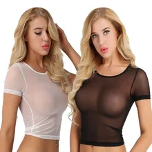 Женский сексуальный укороченный топ плюс размер прозрачные сетчатые Прозрачные топы с коротким рукавом Повседневная футболка