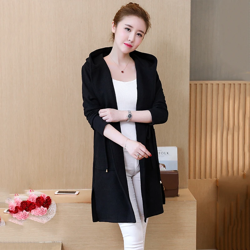 

2019 new large size women's Korean version of the knitted jacket autumn winter models casual slim long coat B117
