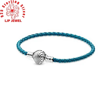 

2020 New Summer 925 Sterling Silver Bracelet Seashell Clasp Turquoise Braided Leather Bracelet Women Jewelry