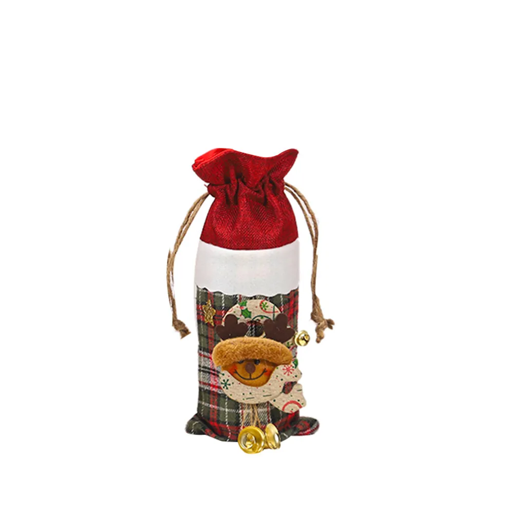 Champagne Bottle Covers Christmas Stereo Old Man Linen Bottle Cover Party Red Wine Xmas Festival Party Table Kitchen Decoration - Цвет: d