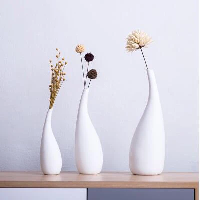 Nordic White Ceramic Vase Ornaments Flower Arrangement Dried Flower Home Livingroom Office Table Furnishings Decoration Crafts - Цвет: style18-3PCS