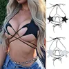 CHRONSTYLE Sexy Women Summer Sexy Gothic Punk Leather Black Star Bra Bustier Tops Simple Hanging