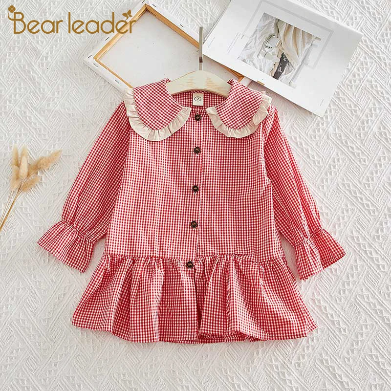 Bear leader/платья для девочек; Новинка; весеннее платье принцессы для девочек; детская одежда в клетку с длинными рукавами; Милая модная детская одежда; Vestido