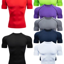 Sportswear Shirt Soccer-Jersey Short-Sleeve Fitness-Tight Gym Compression Quick-Dry Breathable