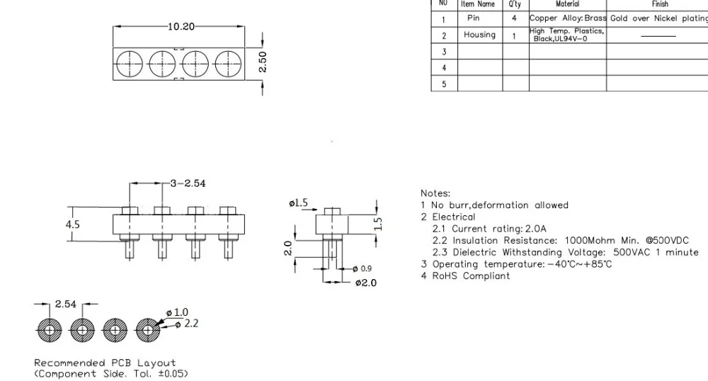 Female Pogo Pin Through Hole 4Pin 