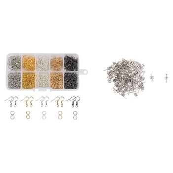 

50 Pair 6Mm Flat Silver Plated Flat Pad Earring Posts & 1 set 5 Colors Open Jump Rings and Earring Hooks