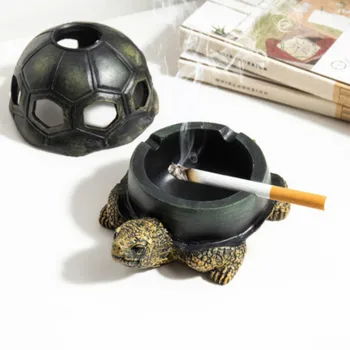 

Resin Ashtray with Lids Turtle Smoke Cigar Portable Cigarette Ash Tray Crafts Desktop Decoration Home Decor Father's Day Gift