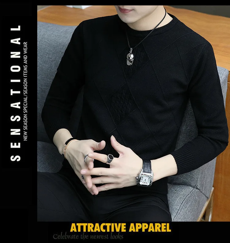 Striped Black Gray Mens Knit Pullover Sweaters Thick Loose Boys Sweaters Winter England Style O-Neck Men Knit Wear