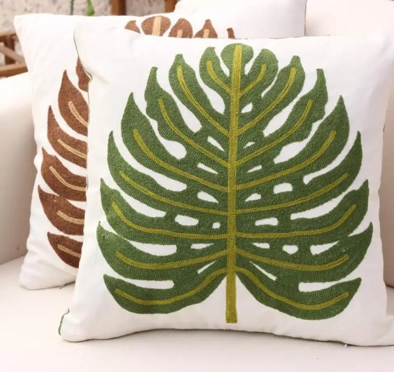 

NEW Jacquard Tropical Plant Palm Leaf Green Leaves Monstera Cushion Covers With Inner Cushion Cover Decorative Linen Pillow Case