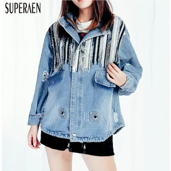 

SuperAen Embroidered Europe Women Denim Jacket Autumn New 2019 Wild Ladies Jackets Fashion Casual Women Clothing